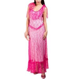 Rodarte Womens Floral Lace Dress with Ruffle Details in Pink 8